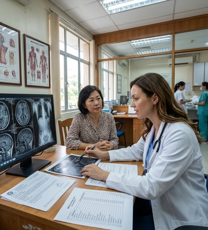 Doctor reviewing joint scans before stem cell therapy for joint pain