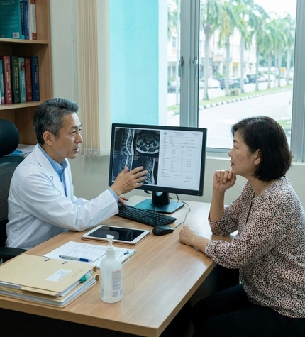 Doctor reviewing patient history before stem cell therapy for rheumatoid arthritis