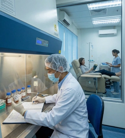 Doctor reviewing medical reports before exosome therapy plan