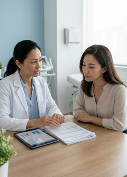 Patient receiving minimally invasive stem cell infusion with monitoring and follow-up support for anti aging care