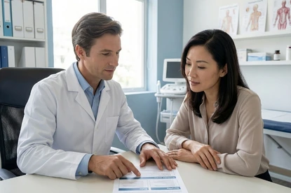 Doctor explaining stem cell treatment plan and realistic goals to patient during consultation 43