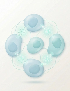 Exosomes releasing repair signals between cells illustration
