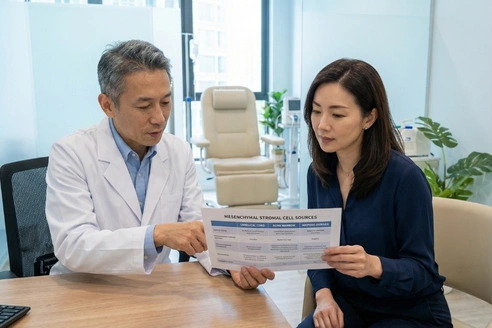 Doctor reviewing stem cell options for anti aging regenerative treatment