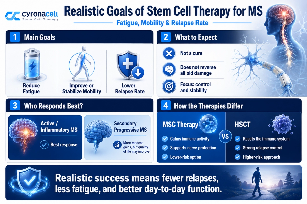 Realistic goals of stem cell therapy for MS